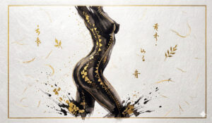 Abstract feminine silhouette artwork in black and gold, used as a feature image for an article about Lipedema diagnosis.